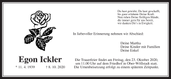 Traueranzeige von Egon Ickler von Wetterauer Zeitung