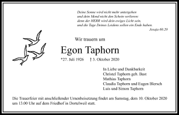 Traueranzeige von Egon Taphorn von Bad Vilbel/Karben