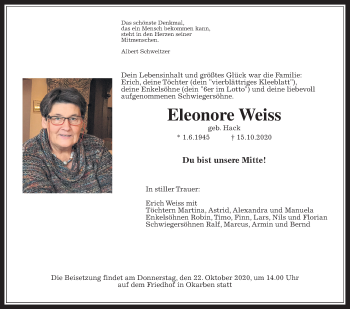 Traueranzeige von Eleonore Weiss von Wetterauer Zeitung
