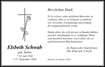 Traueranzeige von Elsbeth Schwab von Bad Vilbel/Karben