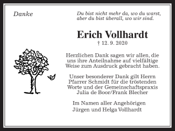 Traueranzeige von Erich Vollhardt von Giessener Allgemeine, Alsfelder Allgemeine