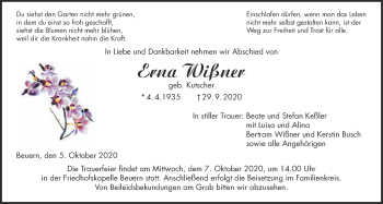 Traueranzeige von Erna Wißner von Giessener Allgemeine, Alsfelder Allgemeine