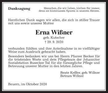 Traueranzeige von Erna Wißner von Giessener Allgemeine, Alsfelder Allgemeine