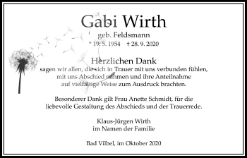 Traueranzeige von Gabi Wirth von Bad Vilbel/Karben