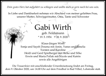 Traueranzeige von Gabi Wirth von Bad Vilbel/Karben