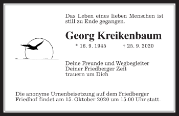 Traueranzeige von Georg Kreikenbaum von Wetterauer Zeitung