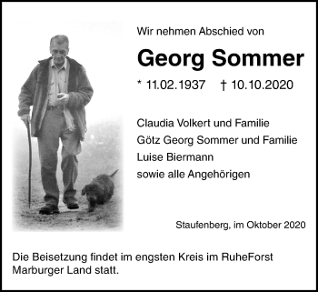 Traueranzeige von Georg Sommer von Giessener Allgemeine, Alsfelder Allgemeine