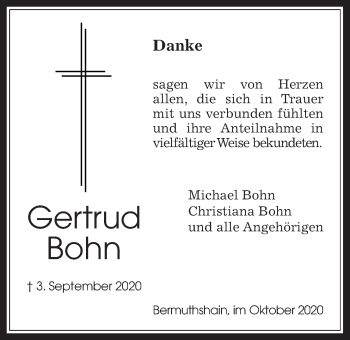 Traueranzeige von Gertrud Bohn von Wetterauer Zeitung