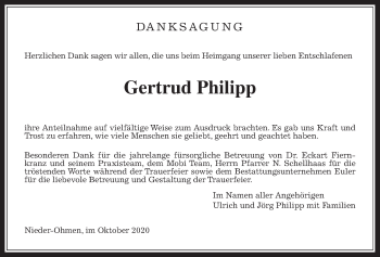 Traueranzeige von Gertrud Philipp von Alsfelder Allgemeine