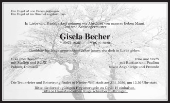 Traueranzeige von Gisela Becher von Wetterauer Zeitung