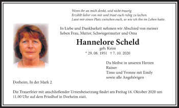 Traueranzeige von Hannelore Scheld von Wetterauer Zeitung