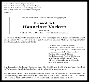 Traueranzeige von Hannelore Vockert von Giessener Allgemeine, Alsfelder Allgemeine