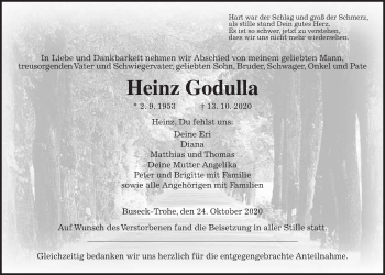 Traueranzeige von Heinz Godulla von Giessener Allgemeine, Alsfelder Allgemeine