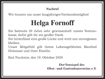Traueranzeige von Helga Fornoff von Wetterauer Zeitung