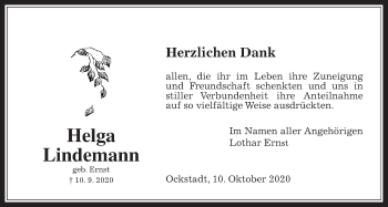 Traueranzeige von Helga Lindemann von Wetterauer Zeitung