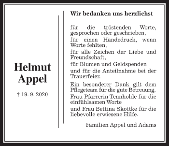 Traueranzeige von Helmut Appel von Wetterauer Zeitung
