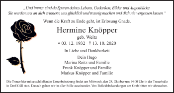 Traueranzeige von Hermine Knöpper von Giessener Allgemeine, Alsfelder Allgemeine