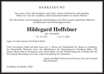 Traueranzeige von Hildegard Hoffelner von Wetterauer Zeitung