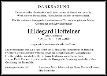 Traueranzeige von Hildegard Hoffelner von Bad Vilbel/Karben