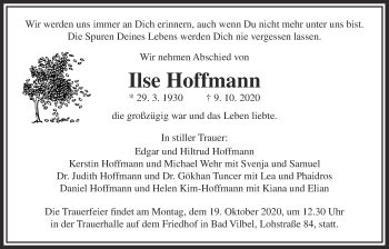 Traueranzeige von Ilse Hoffmann von Bad Vilbel/Karben