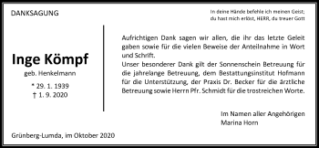 Traueranzeige von Inge Kömpf von Giessener Allgemeine, Alsfelder Allgemeine