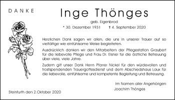 Traueranzeige von Inge Thönges von Wetterauer Zeitung