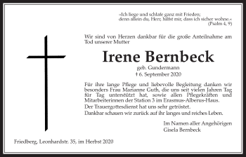 Traueranzeige von Irene Bernbeck von Wetterauer Zeitung