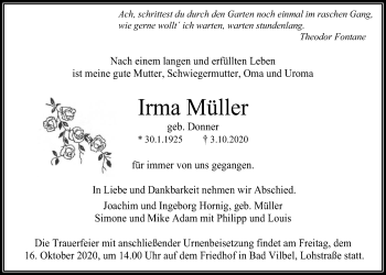 Traueranzeige von Irma Müller von Bad Vilbel/Karben