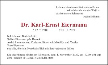 Traueranzeige von Karl-Ernst Eiermann von Giessener Allgemeine, Alsfelder Allgemeine