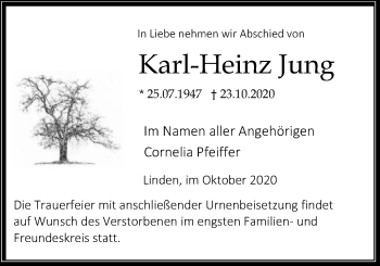 Traueranzeige von Karl-Heinz Jung von Giessener Allgemeine, Alsfelder Allgemeine