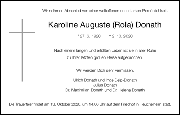 Traueranzeige von Karoline Auguste Donath von Wetterauer Zeitung
