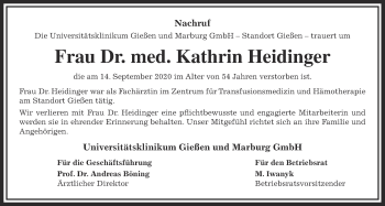 Traueranzeige von Kathrin Heidinger von Giessener Allgemeine, Alsfelder Allgemeine