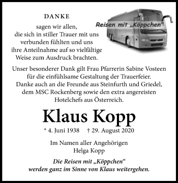 Traueranzeige von Klaus Kopp von Wetterauer Zeitung