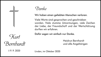 Traueranzeige von Kurt Bernhardt von Giessener Allgemeine, Alsfelder Allgemeine