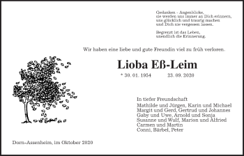 Traueranzeige von Lioba Eß-Leim von Wetterauer Zeitung