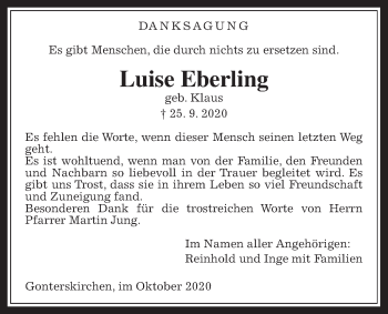 Traueranzeige von Luise Eberling von Laubacher Anzeiger
