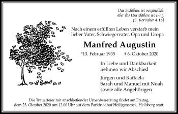 Traueranzeige von Manfred Augustin von Bad Vilbel/Karben
