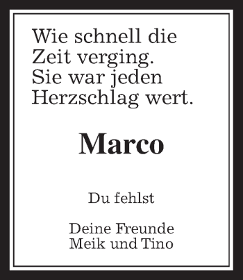 Traueranzeige von Marco  von Giessener Allgemeine, Alsfelder Allgemeine
