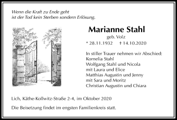 Traueranzeige von Marianne Stahl von Licher Wochenblatt
