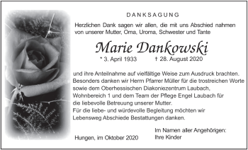 Traueranzeige von Marie Dankowski von Licher Wochenblatt