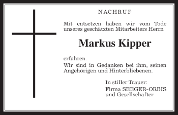 Traueranzeige von Markus Kipper von Wetterauer Zeitung