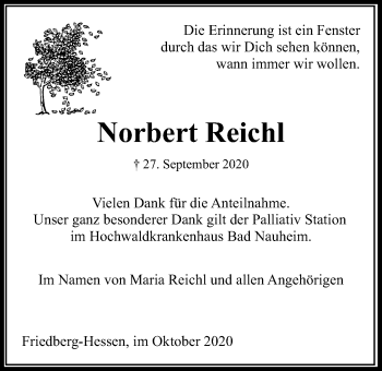 Traueranzeige von Norbert Reichl von Wetterauer Zeitung