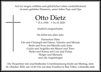 Traueranzeige von Otto Dietz von Bad Vilbel/Karben