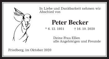 Traueranzeige von Peter Becker von Wetterauer Zeitung
