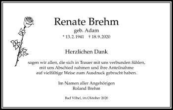 Traueranzeige von Renate Brehm von Bad Vilbel/Karben
