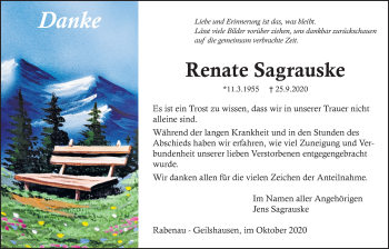 Traueranzeige von Renate Sagrauske von Giessener Allgemeine, Alsfelder Allgemeine