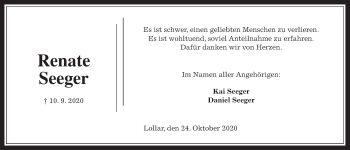 Traueranzeige von Renate Seeger von Giessener Allgemeine, Alsfelder Allgemeine