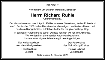 Traueranzeige von Richard Rühle von Wetterauer Zeitung