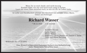 Traueranzeige von Richard Wasser von Wetterauer Zeitung