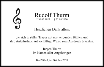 Traueranzeige von Rudolf Thurm von Bad Vilbel/Karben
